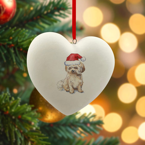 Havanese Fawn in Santa Hat Christmas Heart Bauble